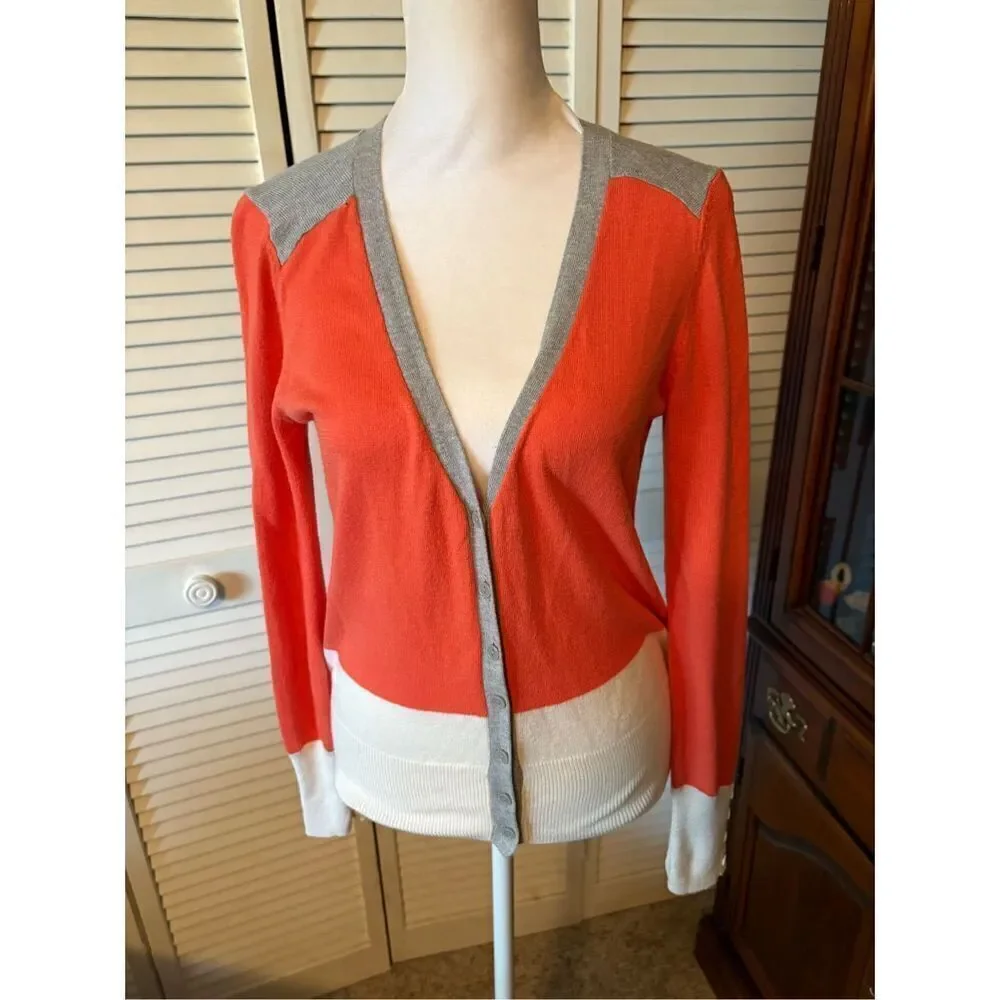 Sweater, Worthington, Women’s Color Block Cardigan, size Small, White, Orange an